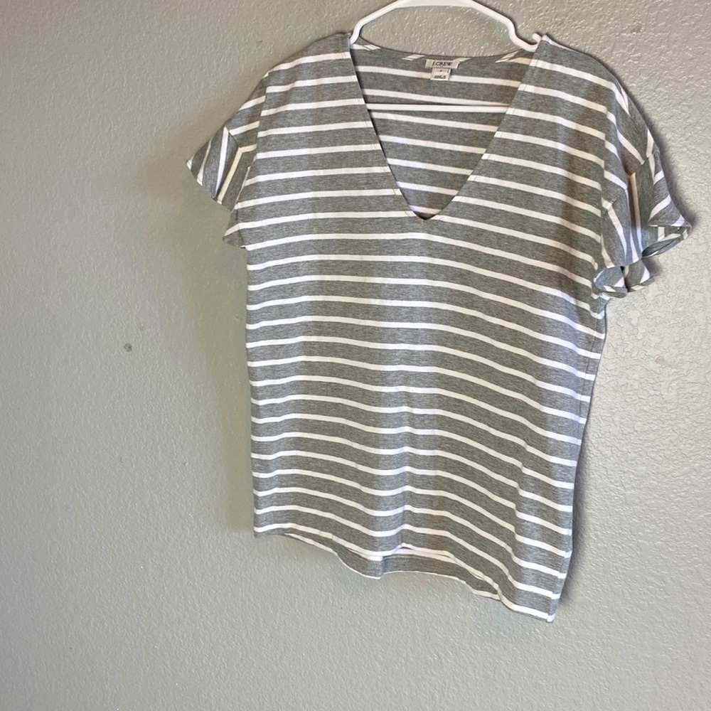 J Crew Factory Gray and White Striped Flutter Sleeved Shirt Size Medium